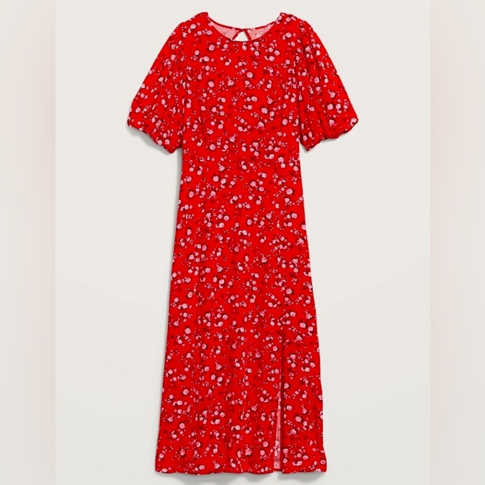 Old Navy / GAP Red Floral Puff Sleeve Maxi Dress